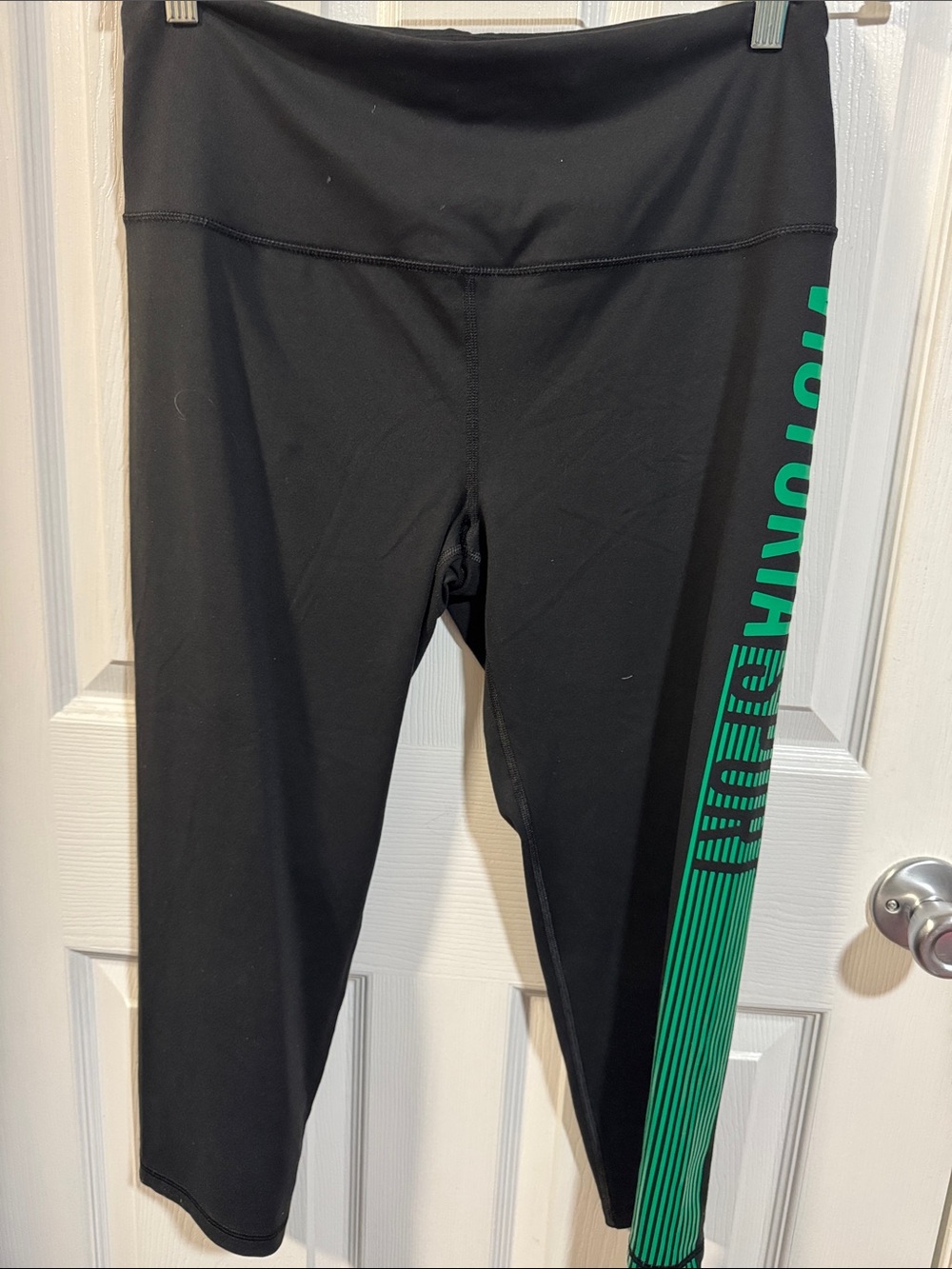 Victoria's Secret Black Capri Leggings with Green Side Graphic